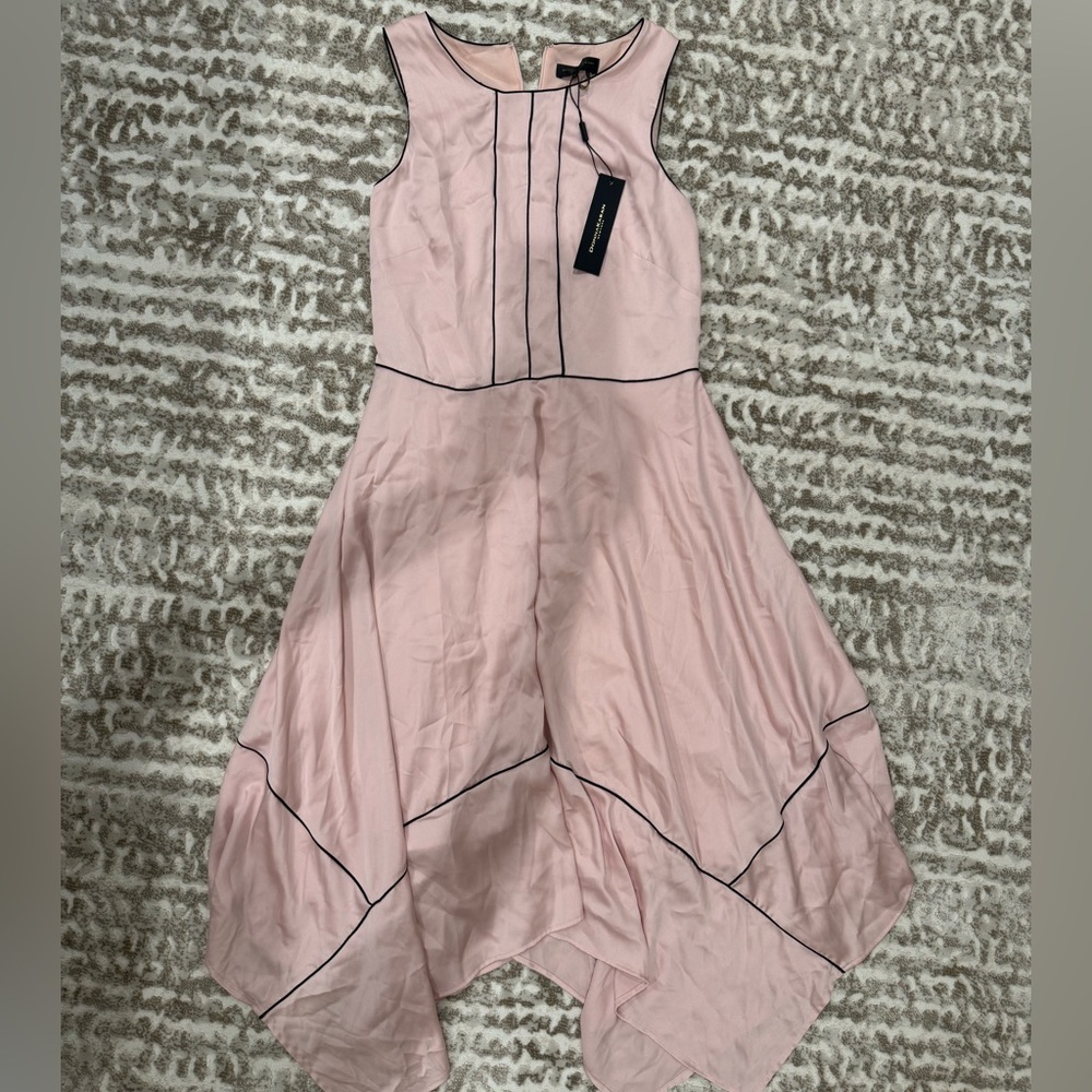 NWT Vintage Donna Karan Satin Baby Pink and Black High-low Handkerchief Dress - Picture 1 of 5